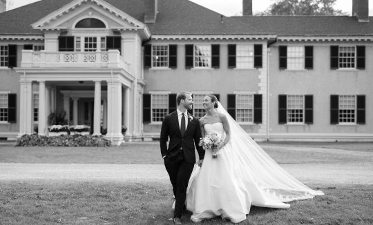Wedding transportation at Hildene in Manchester Vermont with bride and groom