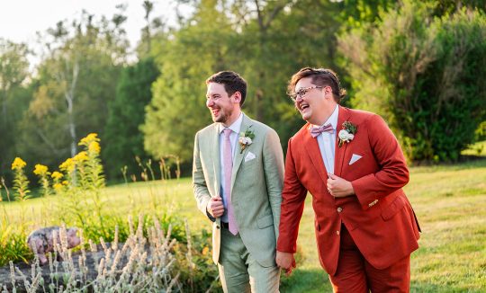 Wedding transportation at Red Clover Inn in Killington Vermont LGBTQ couple
